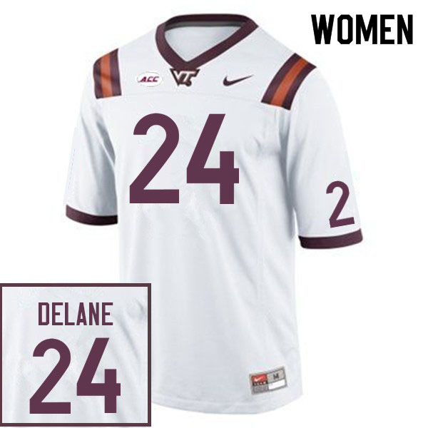 Women #24 Mansoor Delane Virginia Tech Hokies College Football Jerseys Sale-White - Click Image to Close